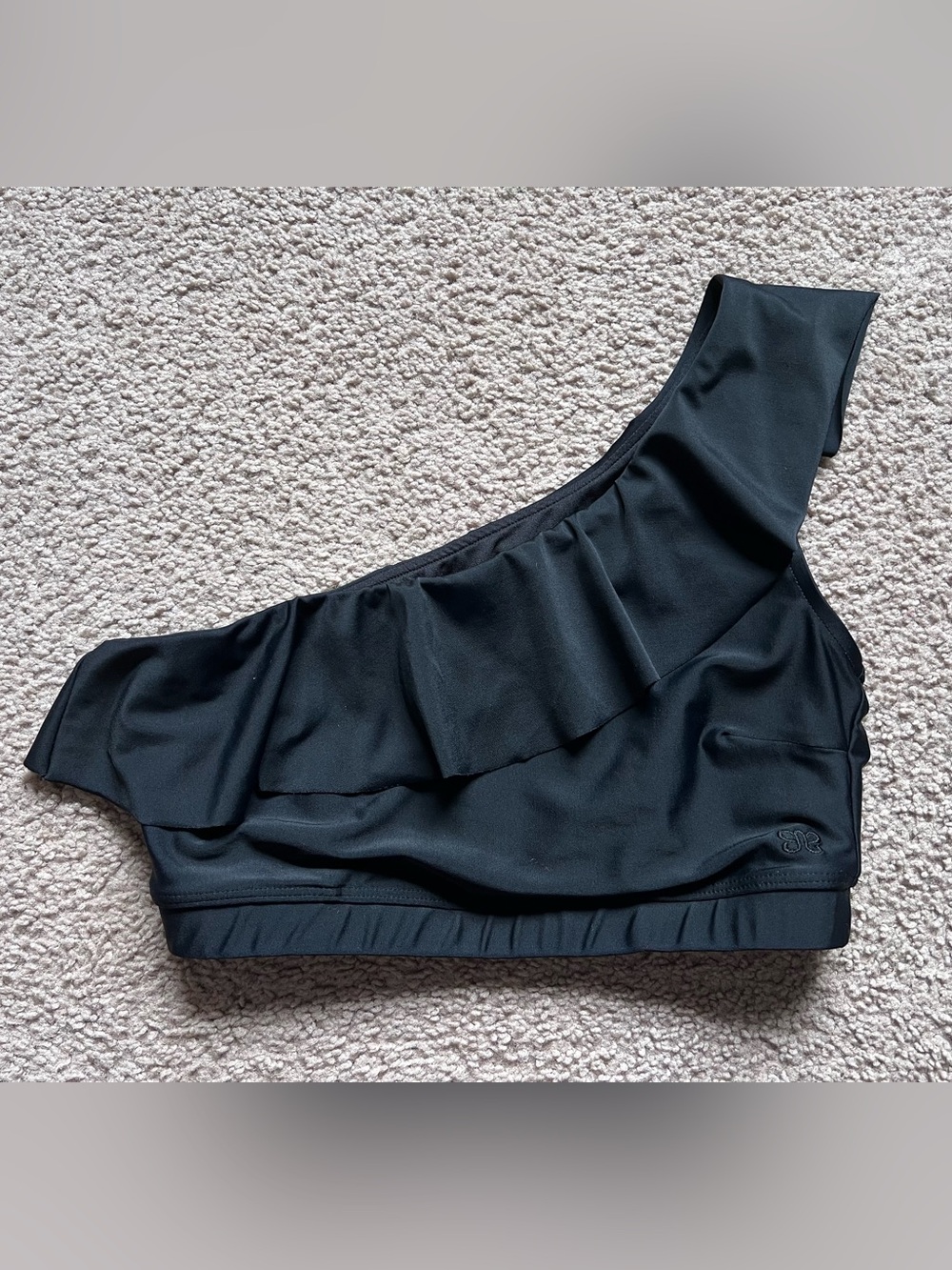 Albion Fit Black Icon One Shoulder Ruffle Swim Crop Top M